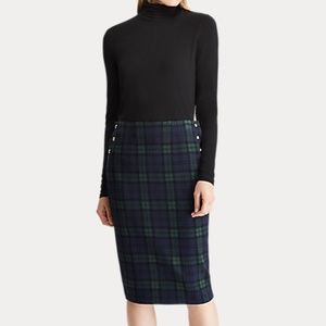 Ralph Lauren Plaid Knit Jacquard Midi Pencil Skirt
